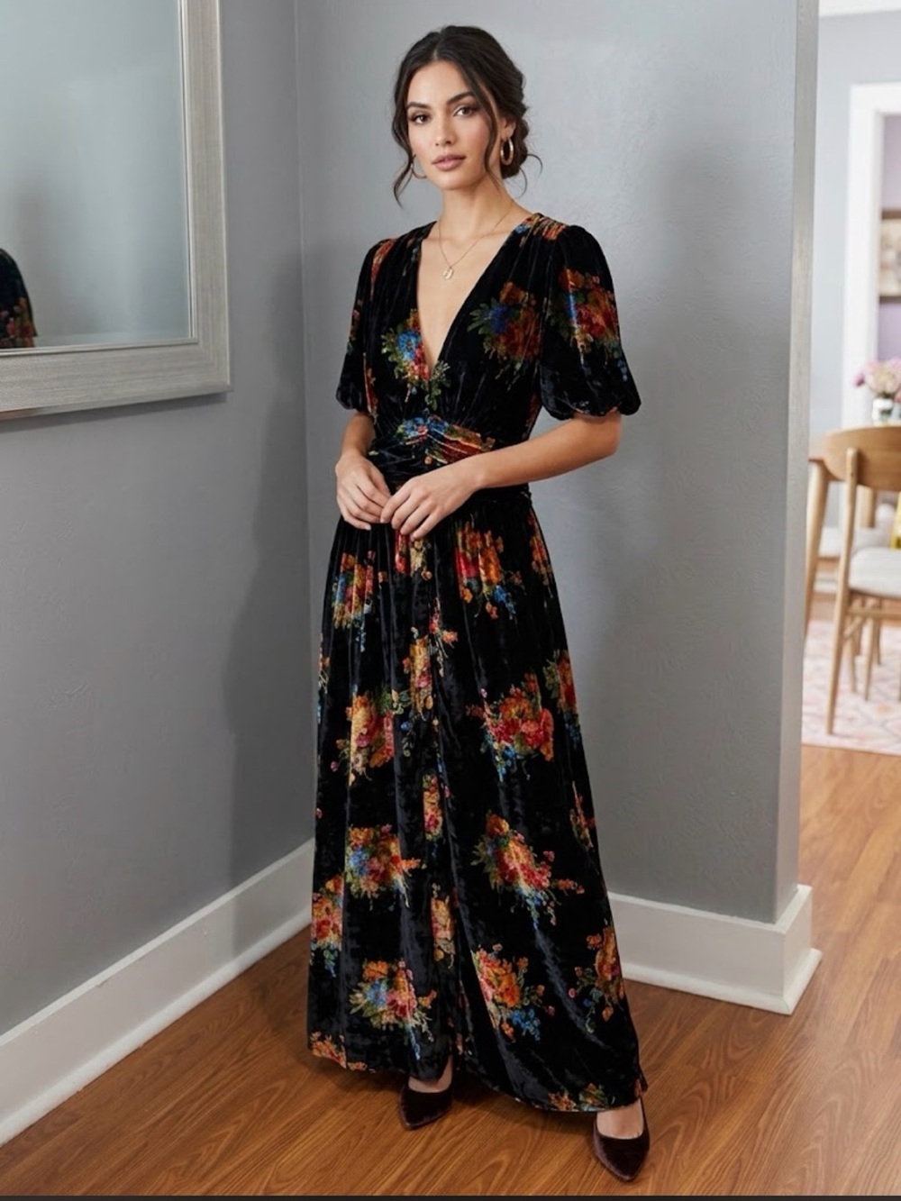 NWT Anthropologie Katerina Button Front Velvet Floral Whimsygoth Maxi Dress Med - Picture 1 of 10